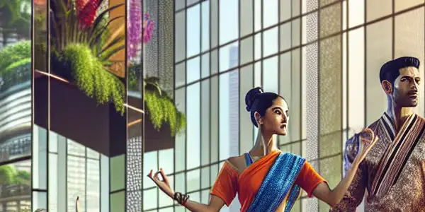 A fit couple engaged in an intimate yoga session in a modern gym filled with natural light and greenery.