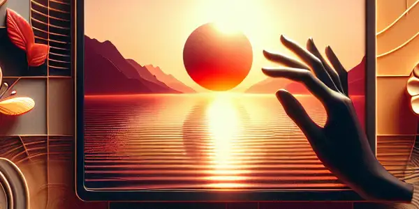 A modern digital streaming interface for adult films, featuring enticing visuals and a warm, inviting atmosphere.