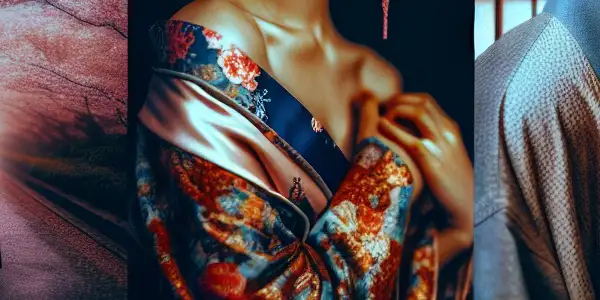 A romantic collage blending traditional Japanese and modern Korean elements, featuring characters in intimate, atmospheric settings.